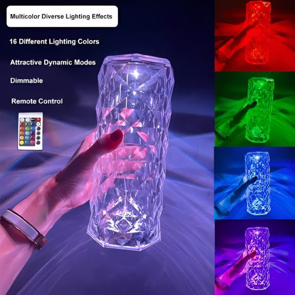 Diamond Rose Crystal Lamp 16 Color Changing ( With Remote) Touch Lamp Usb Rechargeable