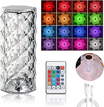 Diamond Rose Crystal Lamp 16 Color Changing ( With Remote) Touch Lamp Usb Rechargeable