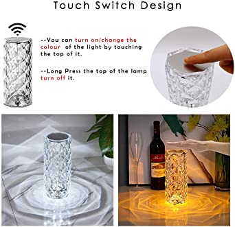 Diamond Rose Crystal Lamp 16 Color Changing ( With Remote) Touch Lamp Usb Rechargeable