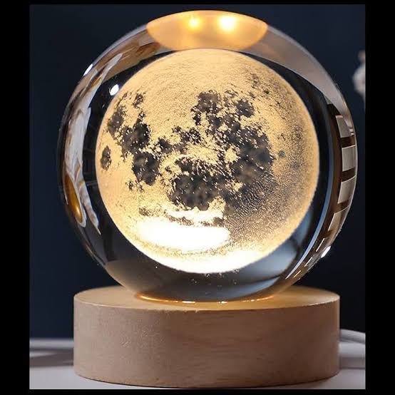 3d Galaxy Solar System Crystal Ball Night Light With Wooden Base, For Boys And Girls