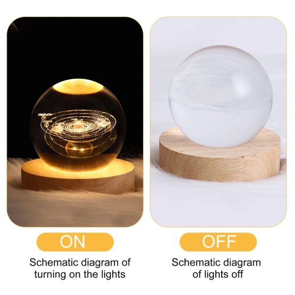 3d Galaxy Solar System Crystal Ball Night Light With Wooden Base, For Boys And Girls